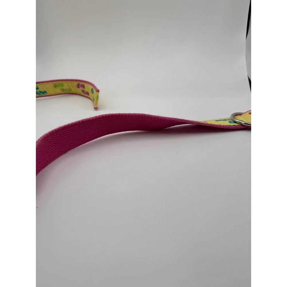 Pink Yellow Flip Flop Print D-Ring Canvas Belt Summer Beach Preppy Accessory